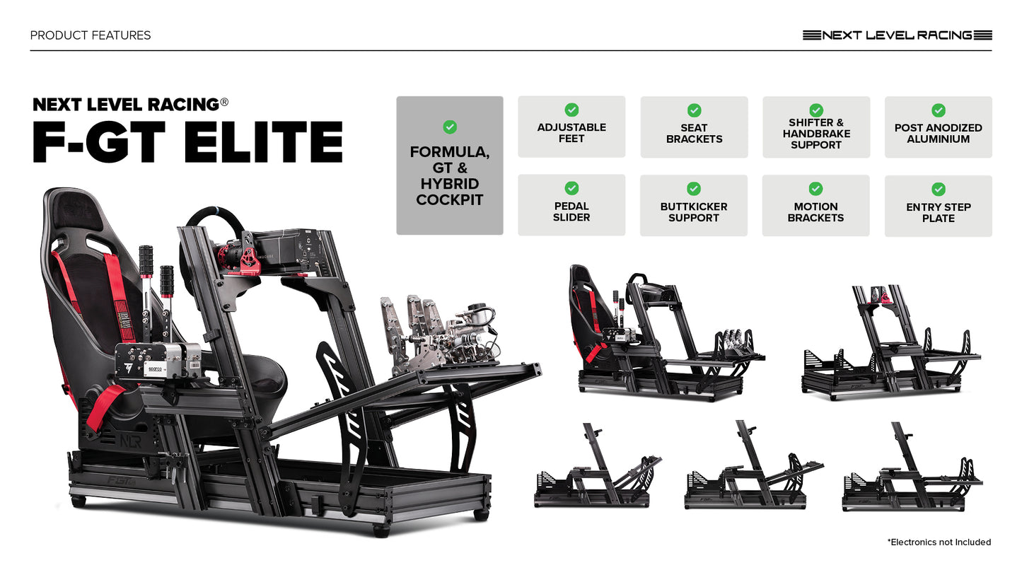 Next Level Racing Aluminum F-GT Elite Cockpit Front & Side Mount Edition